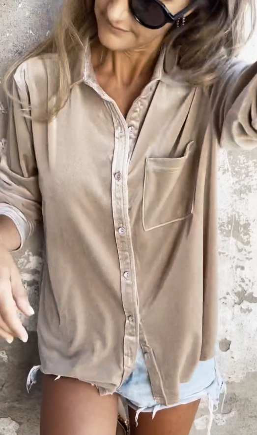 2025 Casual Lapel Velvet Shirt