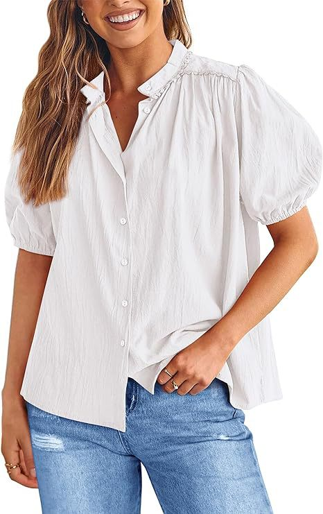 2026 Lantern Sleeve V-Neck Cotton Linen Shirt
