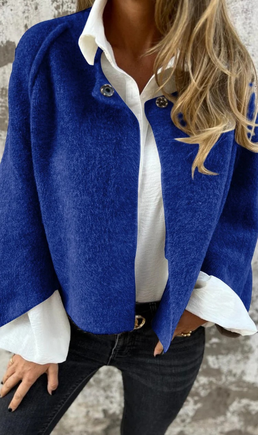 Loose-fitting batwing-sleeve button-down cashmere jacket