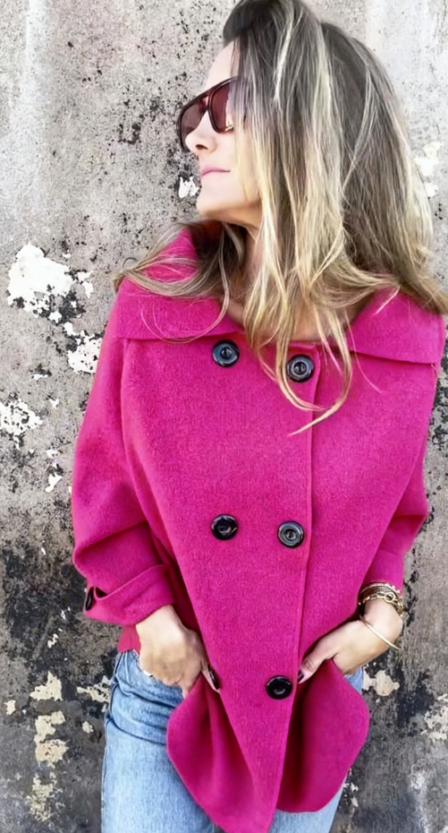 Loose casual double-breasted cashmere wool coat