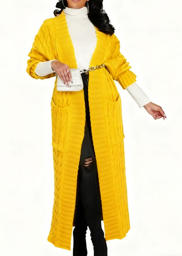 2025 Women's Solid Color Drop Shoulder Pocket Cable Knit Cardigan