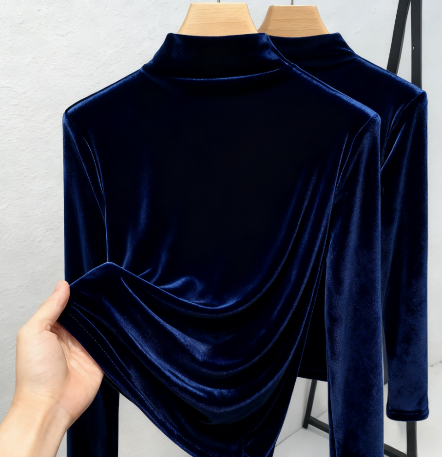 2025🎄Solid Color High Neck Velvet Long-Sleeved Warm Top