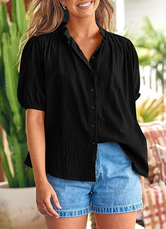 2026 Lantern Sleeve V-Neck Cotton Linen Shirt