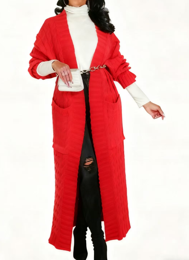 2025 Women's Solid Color Drop Shoulder Pocket Cable Knit Cardigan