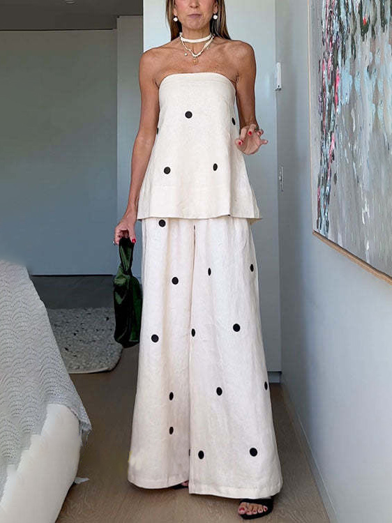 Classic Polka Dot Print Off-Shoulder Tank Set