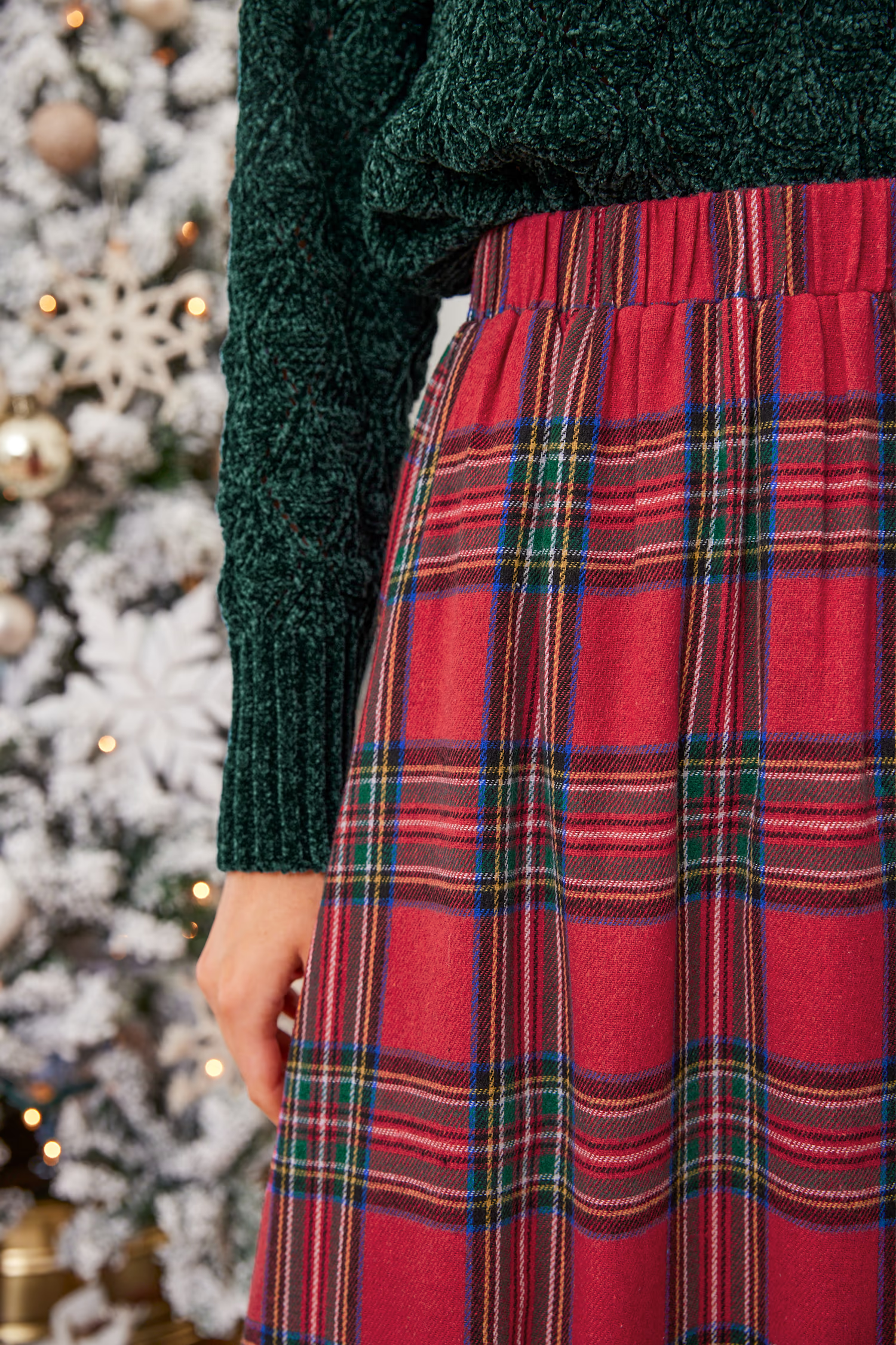 Retro versatile loose A-line plaid skirt