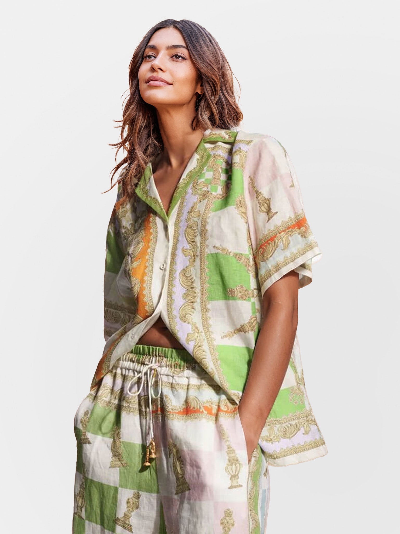 Vintage Chess Print Short-Sleeve Shirt