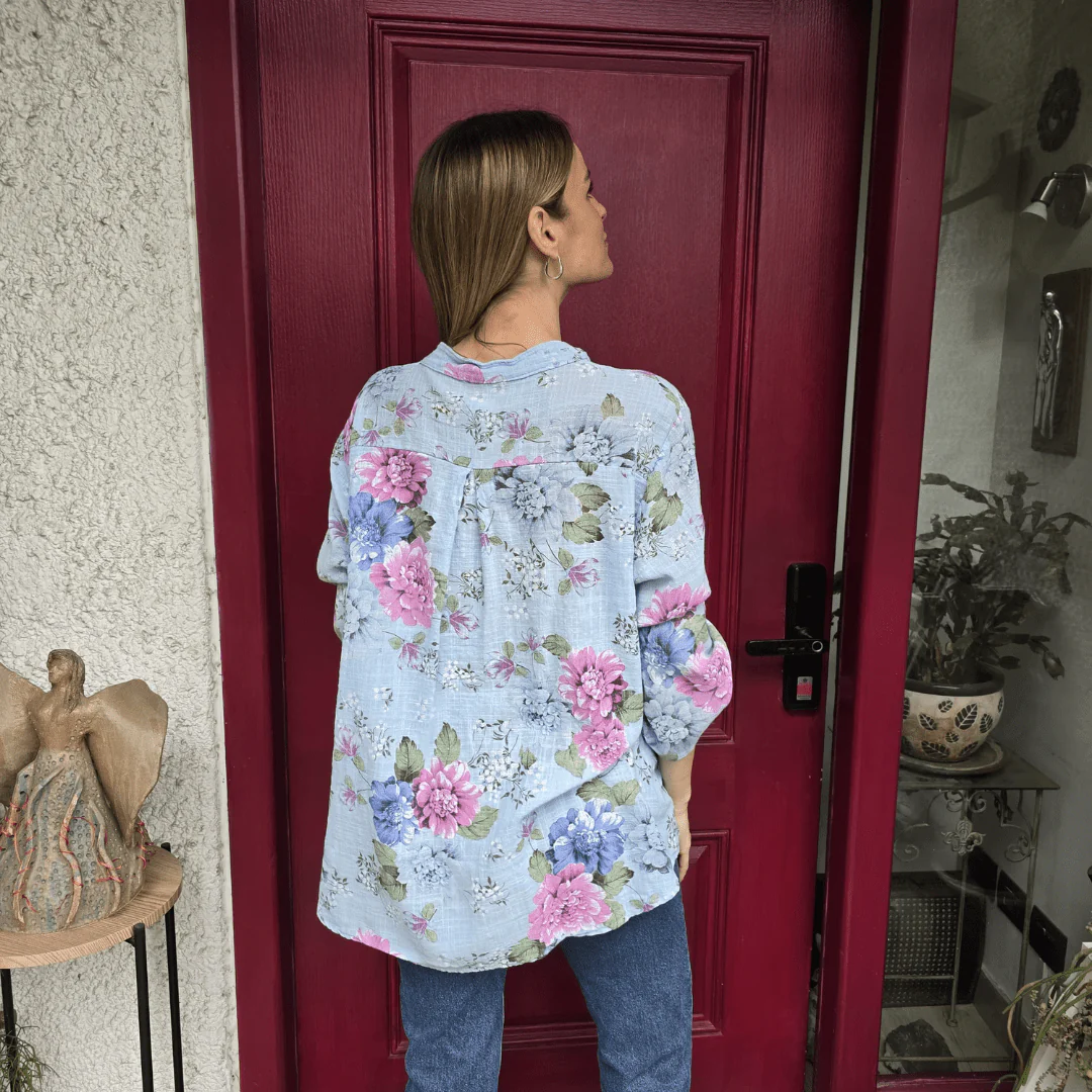 Cotton Three Quarter Sleeves Floral Printed Shirt