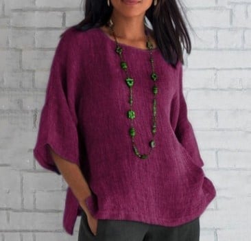 🌹Seven-point sleeve round neck cotton linen shirt top🎀