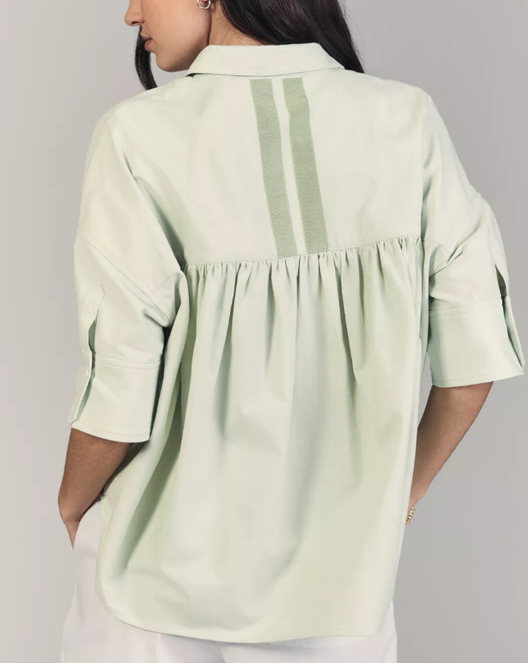 2026 Ice Cream Colored French Style Striped Patchwork Shirt With Pockets