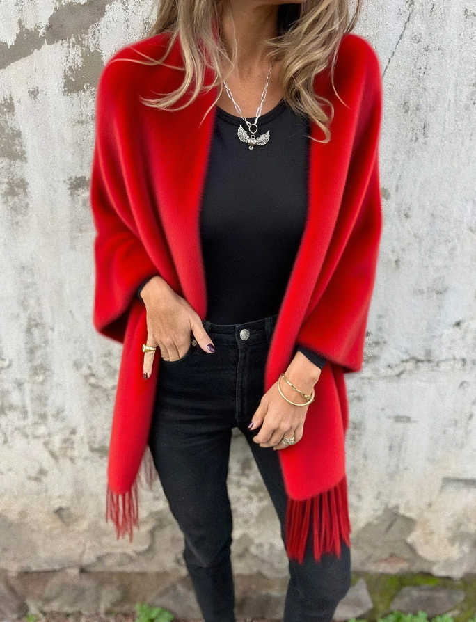Solid Color Mink Velvet Tassel Bat Sleeve Shawl