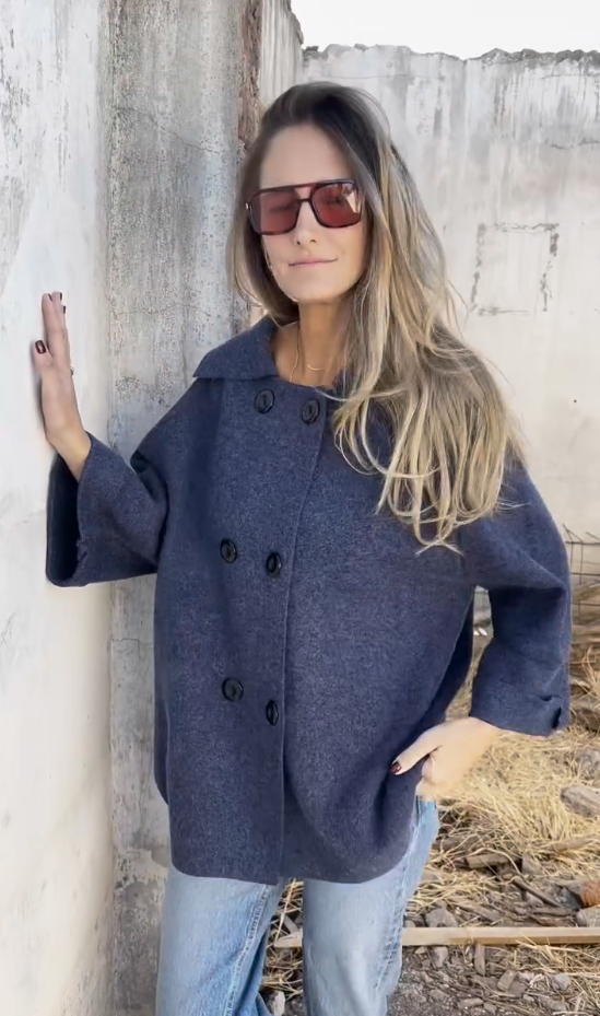 Loose casual double-breasted cashmere wool coat