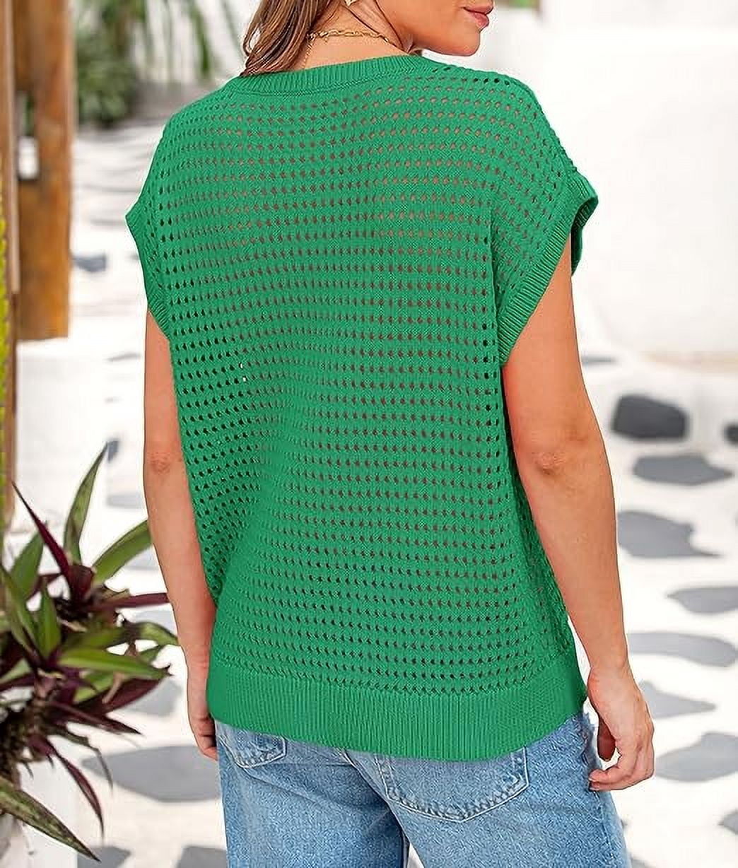 Women's Crochet Sweater Pullover Cute Crew Neck Beach Cover-up