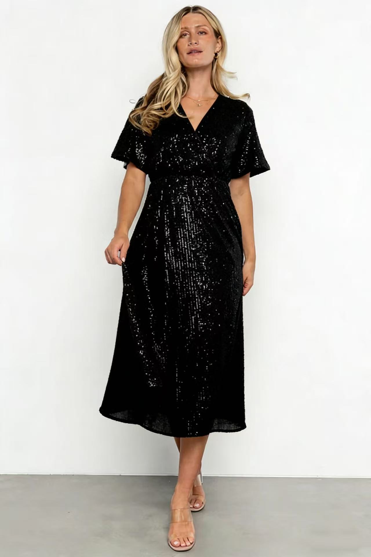 🎄Christmas Sale🔥V-neck sequined midi dress