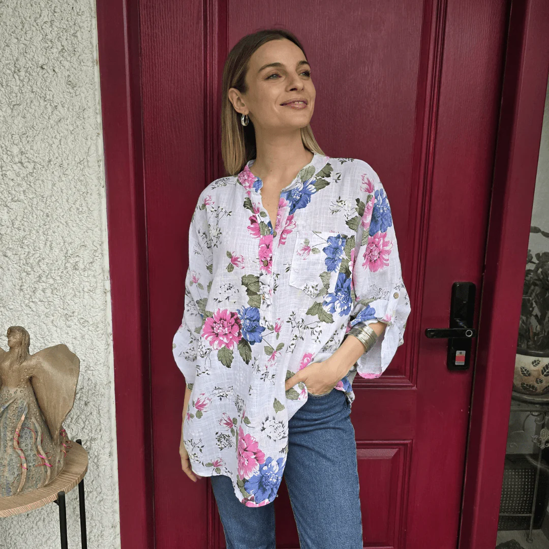 Cotton Three Quarter Sleeves Floral Printed Shirt