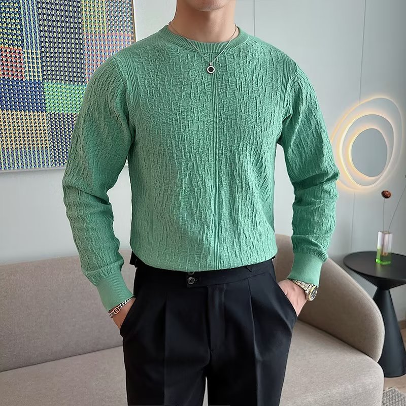 2026 Autumn/Winter Casual Crew Neck Jacquard Knit Sweater with Fleece Lining