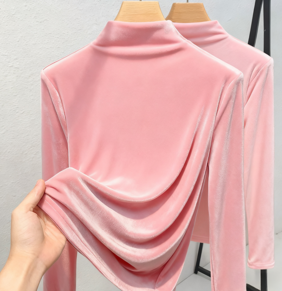 2025🎄Solid Color High Neck Velvet Long-Sleeved Warm Top