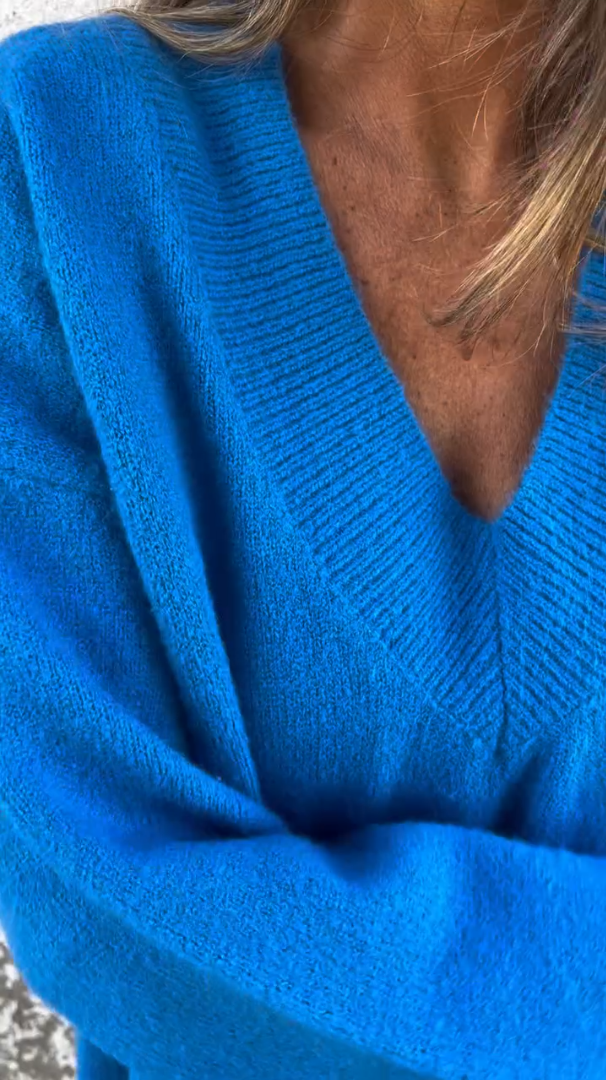 Solid Color V-neck Long Sleeves Thick Sweater 