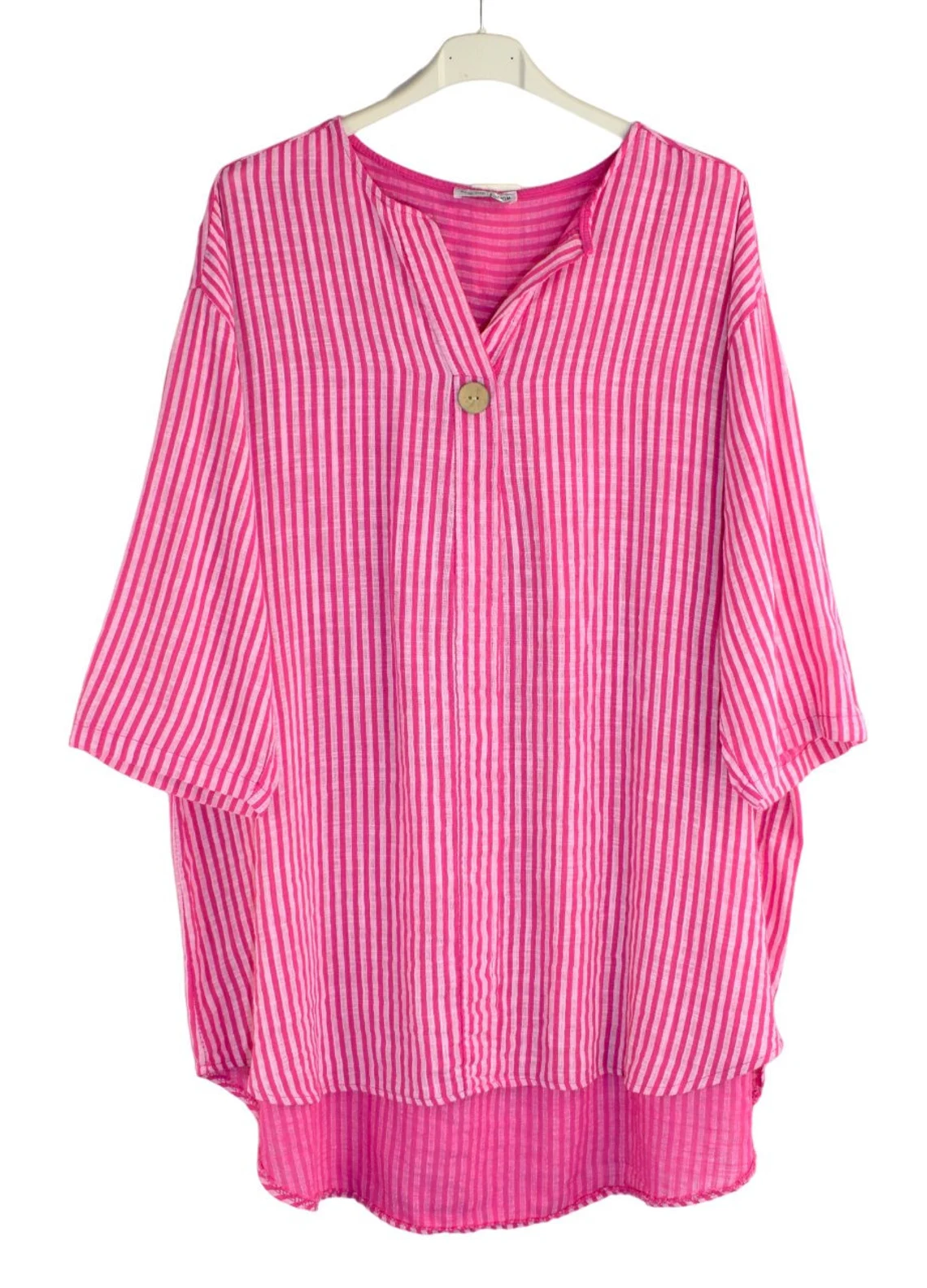 Casual Button Striped V-Neck Solid Color Shirt