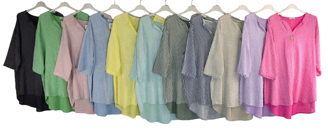 Casual Button Striped V-Neck Solid Color Shirt