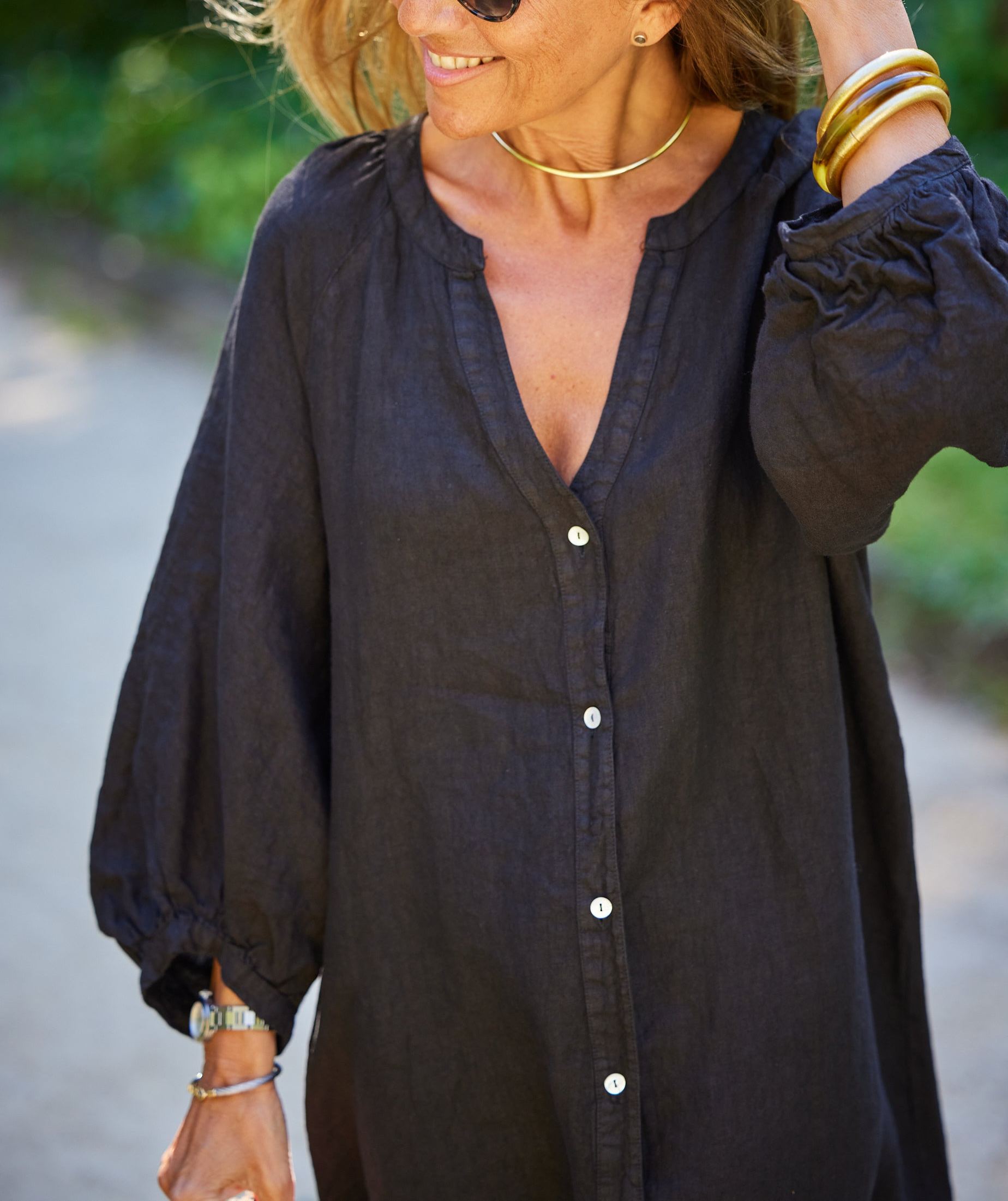 Vestido lino botones negro