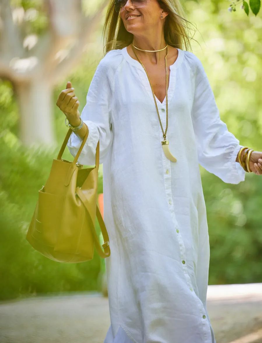 Vestido lino botones negro