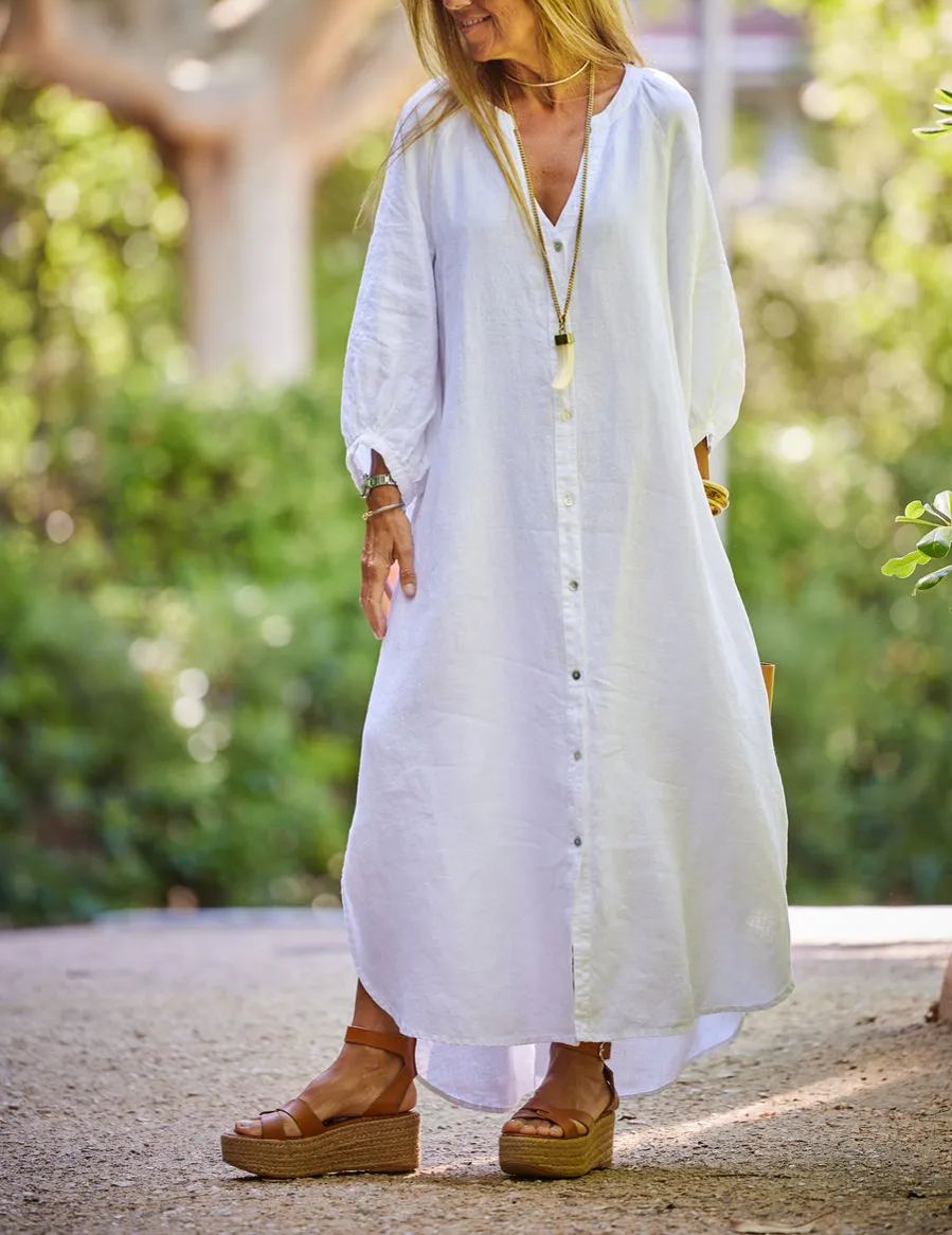 Vestido lino botones negro