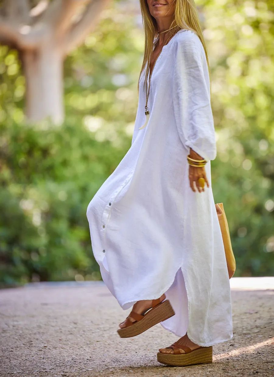 Vestido lino botones negro