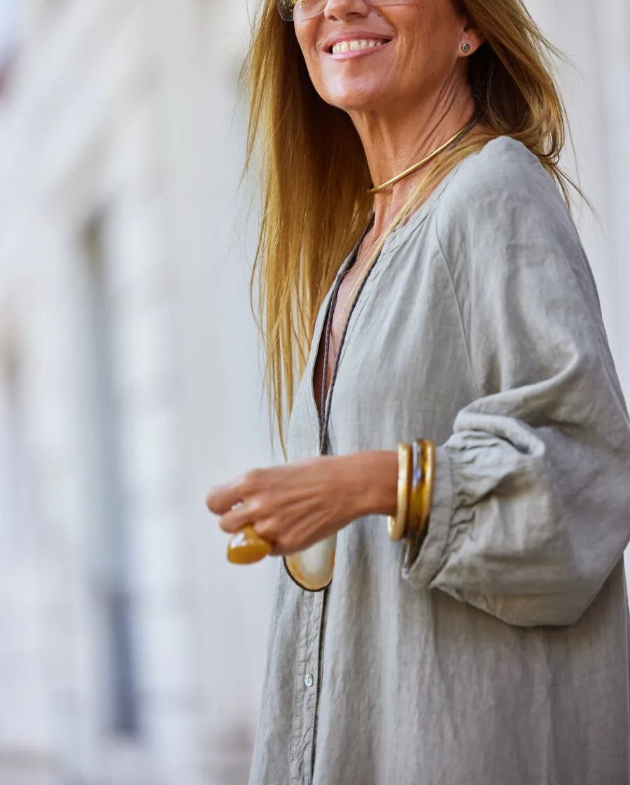 Vestido lino botones negro