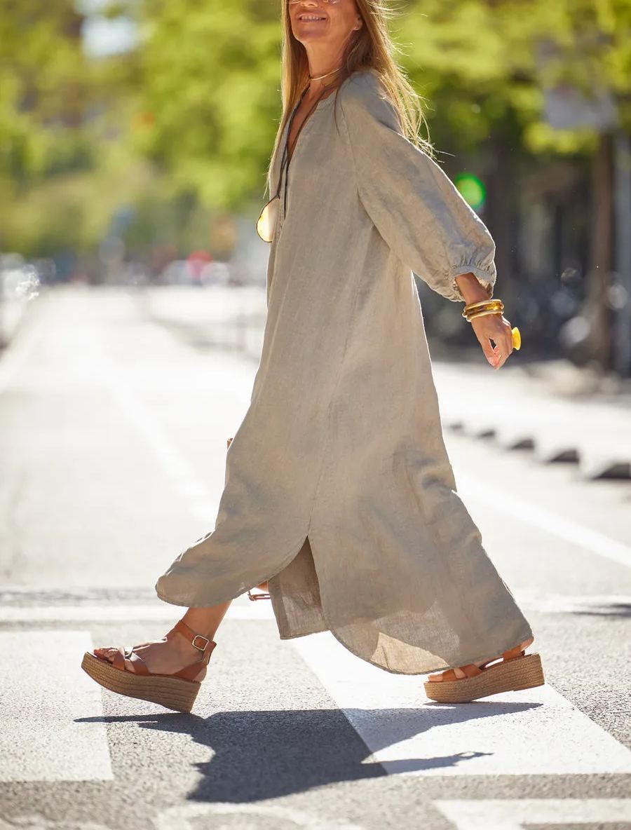 Vestido lino botones negro