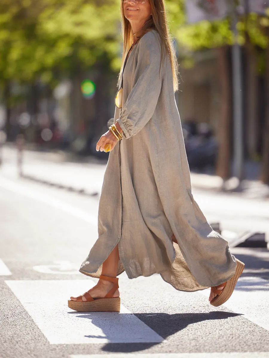 Vestido lino botones negro