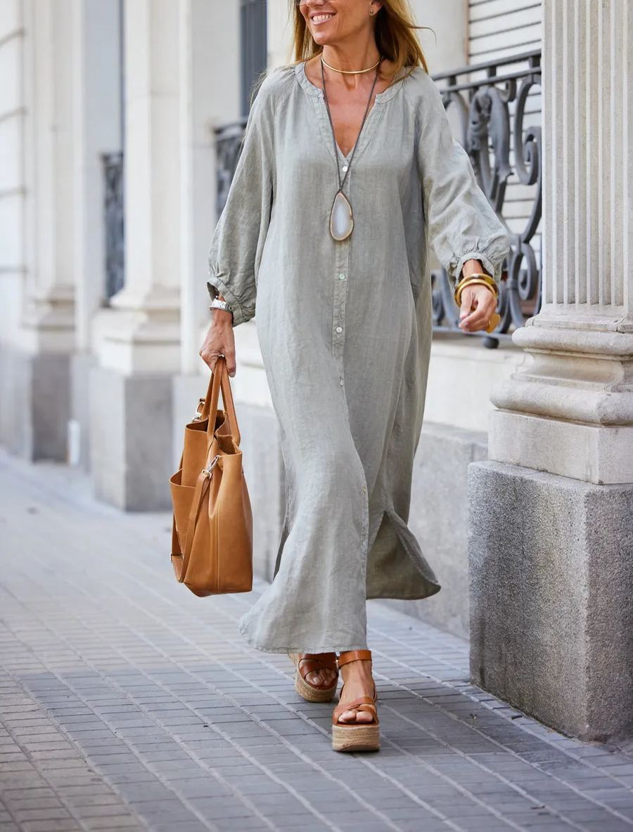 Vestido lino botones negro