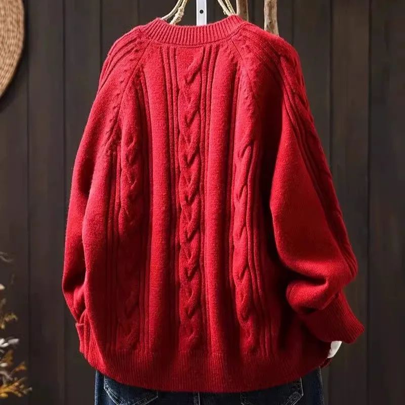 Jacquard knit cardigan button sweater-True Szie