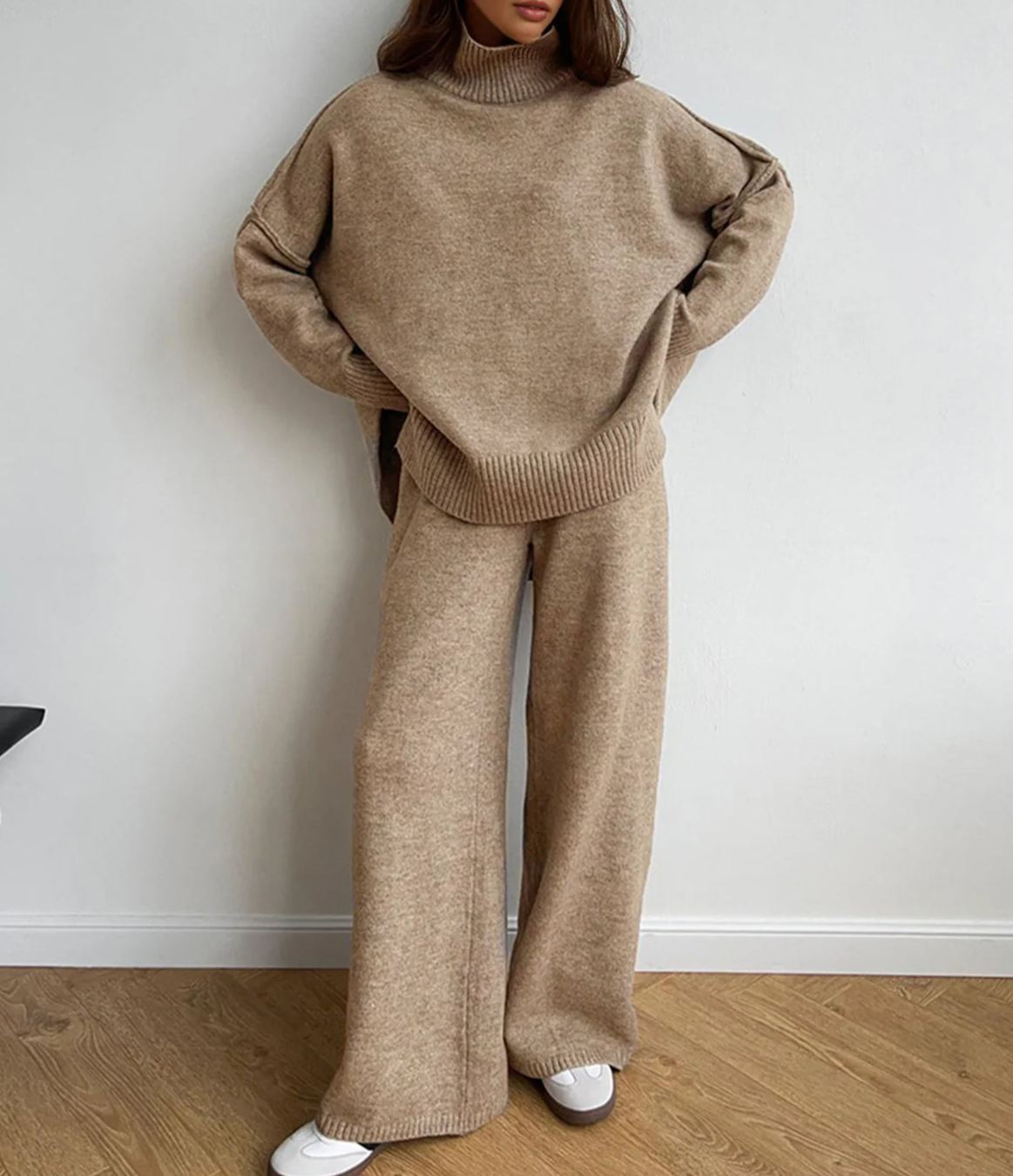 2025 Women‘s Plain Turtleneck Knit and Pants Set