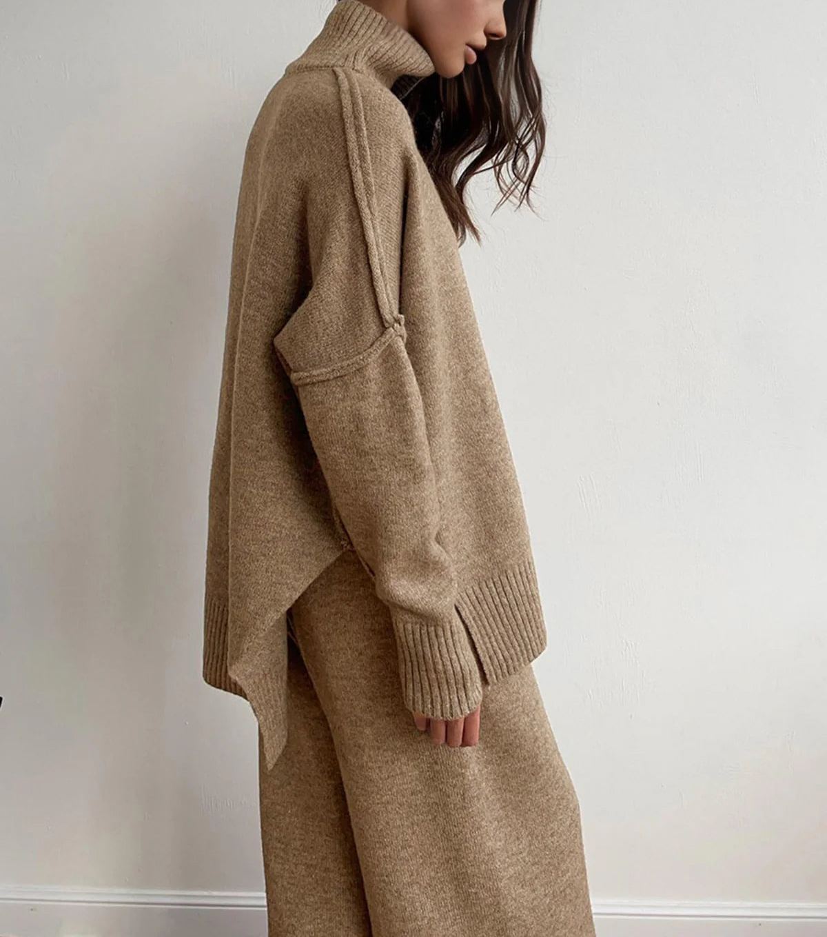 2025 Women‘s Plain Turtleneck Knit and Pants Set