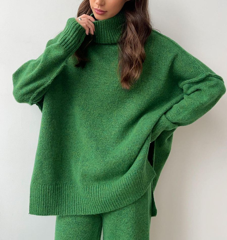 2025 Women‘s Plain Turtleneck Knit and Pants Set