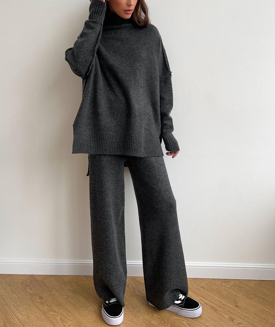 2025 Women‘s Plain Turtleneck Knit and Pants Set
