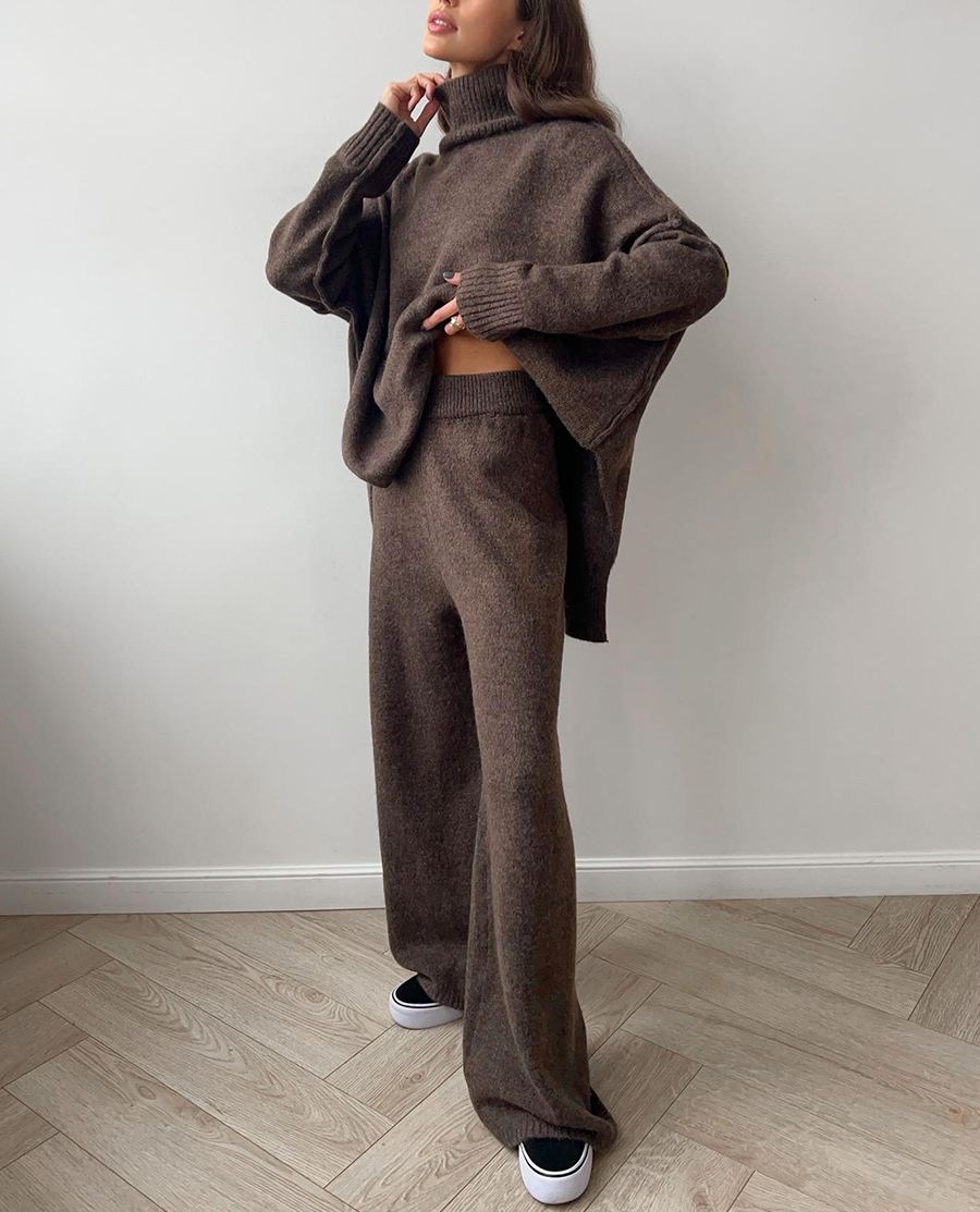 2025 Women‘s Plain Turtleneck Knit and Pants Set