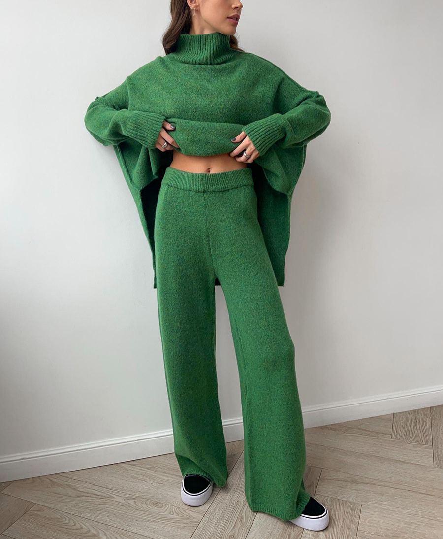 2025 Women‘s Plain Turtleneck Knit and Pants Set