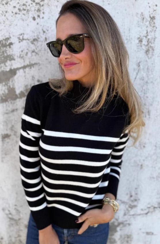 2025 New🔥Casual Loose Striped High Neck Button Women's Knitted Sweater Top