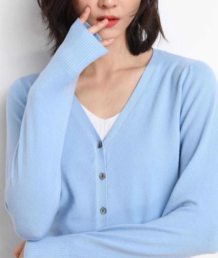 Women's Solid Color Long Sleeve Knitted  V-Neck Korean Style Cashmere Cardigan Jacket