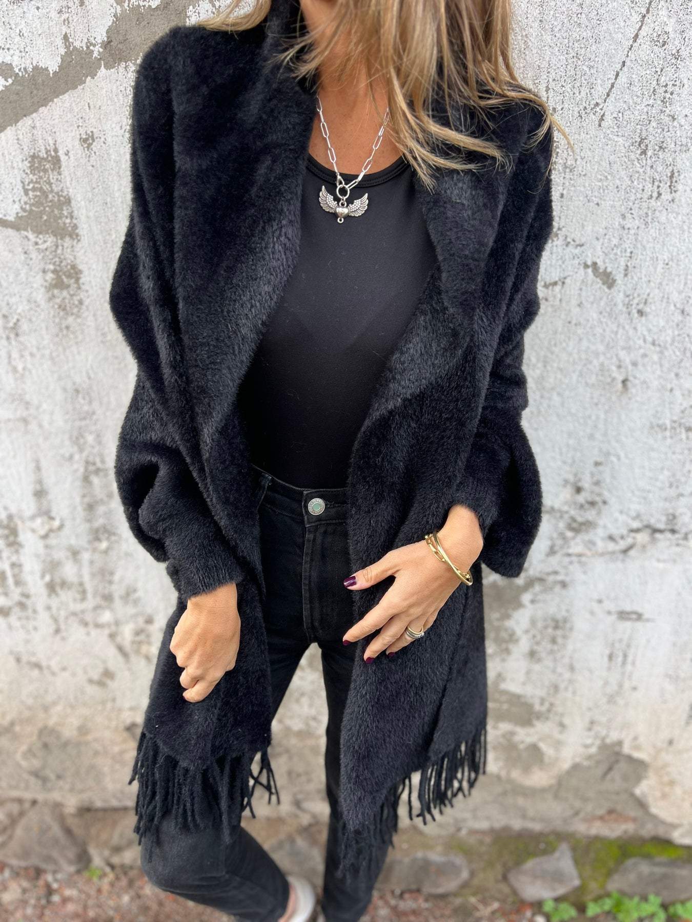 2024 Women's Long Sleeve Casual Tassel Shawl Coat
