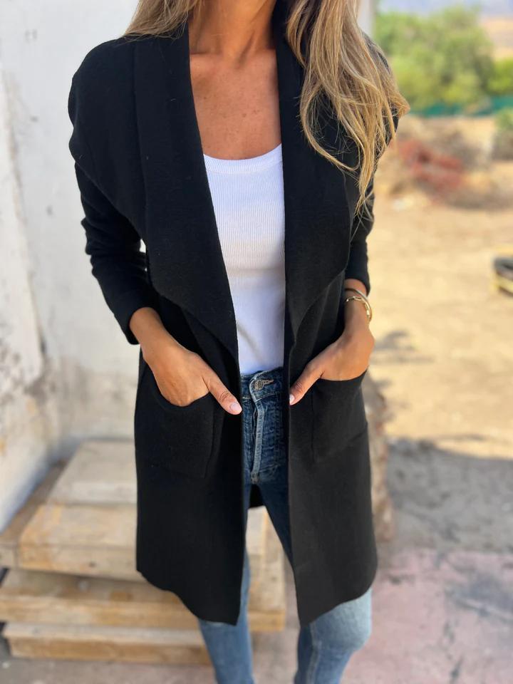 Solid Color Mid Length Cardigan Coat