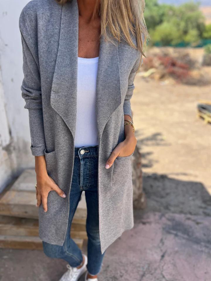 Solid Color Mid Length Cardigan Coat