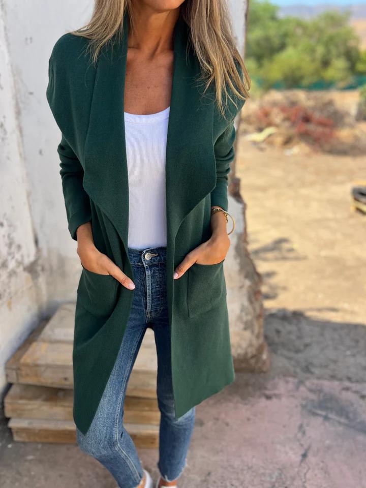 Solid Color Mid Length Cardigan Coat