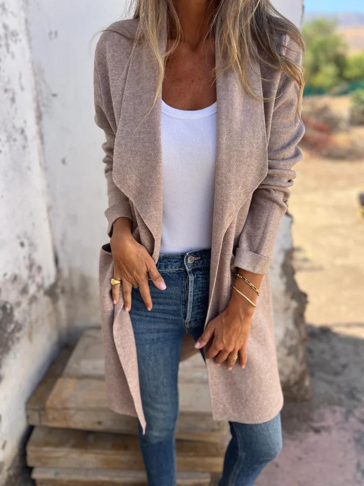 Solid Color Mid Length Cardigan Coat