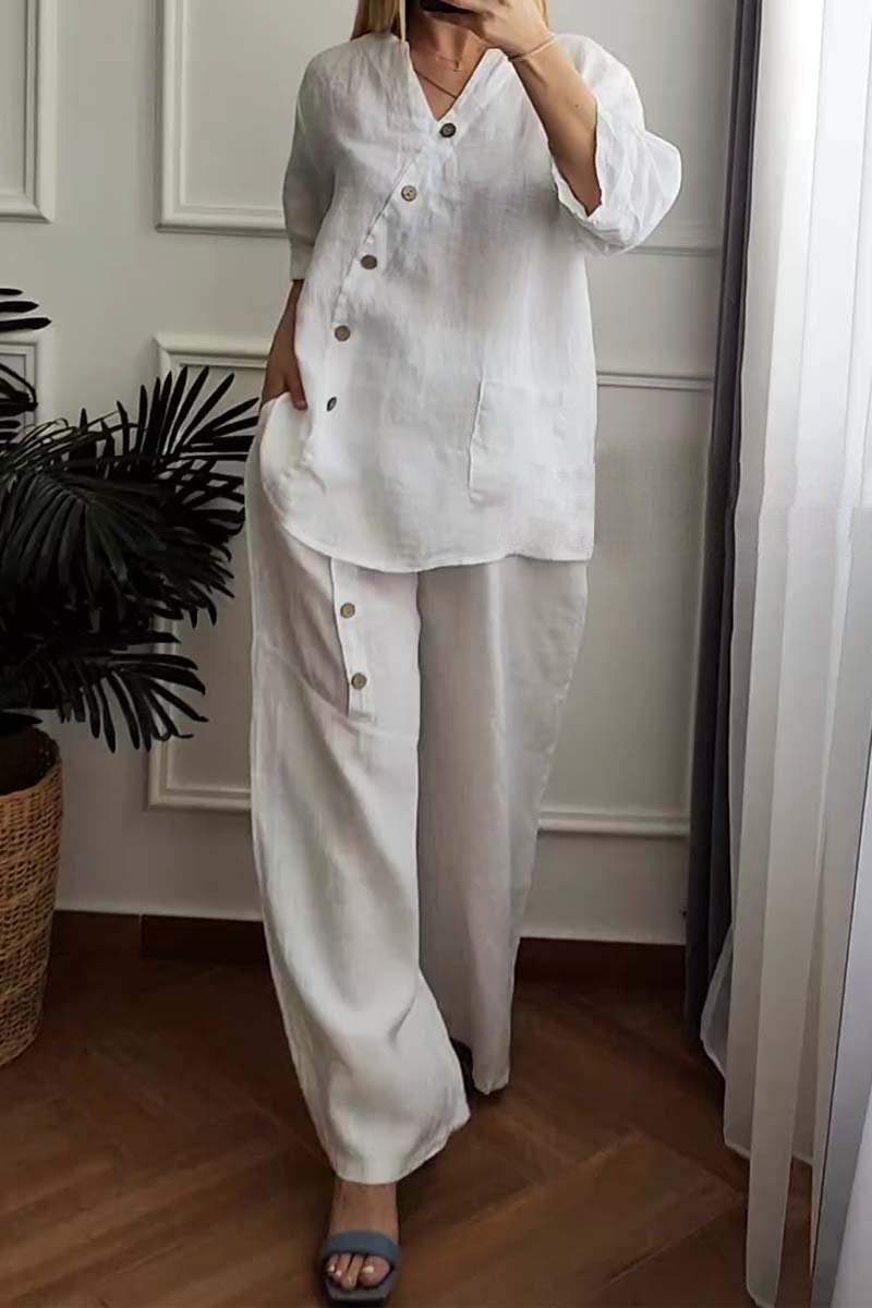 Women Single-breasted shirt and trousers two-piece set