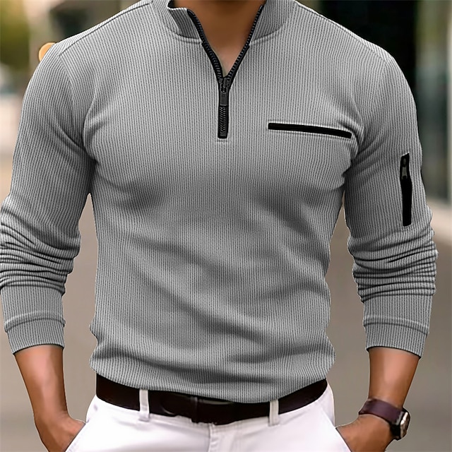 Men's Casual Standing Collar Pullover Sweatshirt Zip Polo Shirt