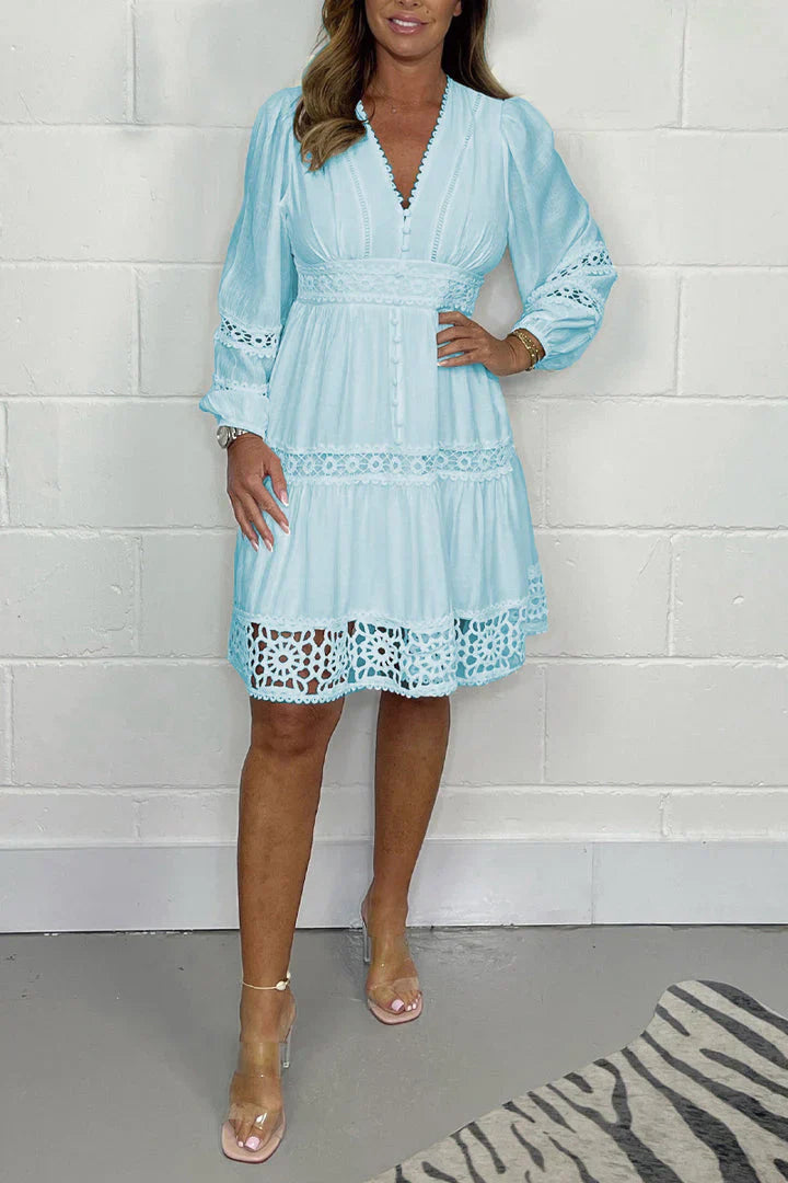 Vintage Cutout Lace Crew Neck Loose Dress