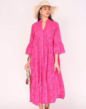 V-neck embroidered hollow lace long skirt